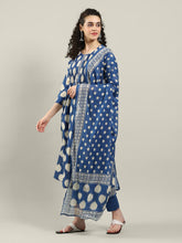 Printed Cotton Blend Kurta With Pants & Dupatta